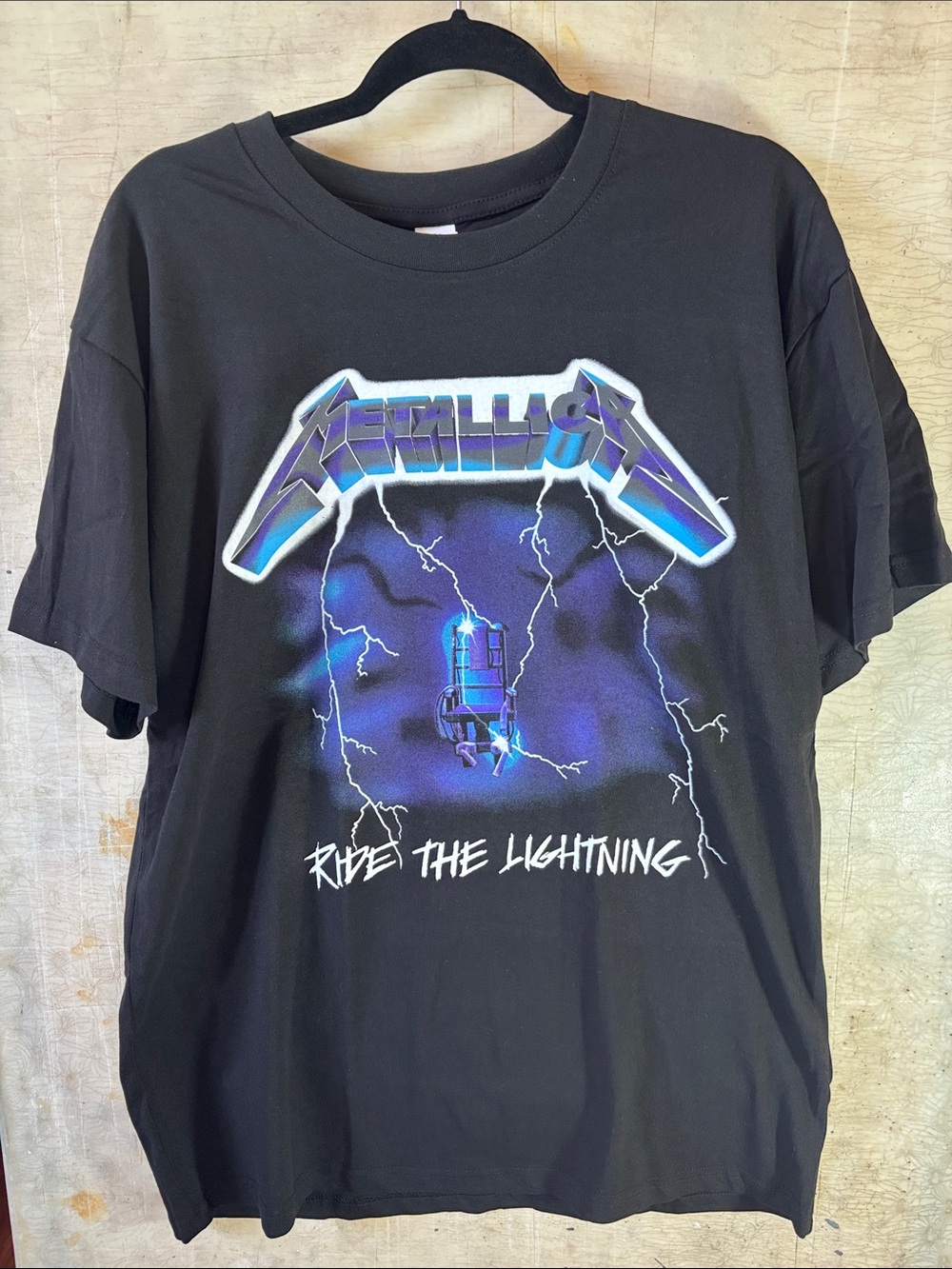 Metallica 'Ride the Lightning' Short Sleeve Graphic Tee - Black with Blue Print